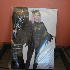 NIP Women's One Size Spiderweb Poncho Halloween Costume Fun World Purple Glitter
